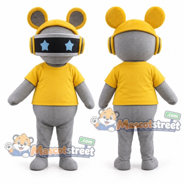 Gray Robot Mascot Costume with Yellow Shirt