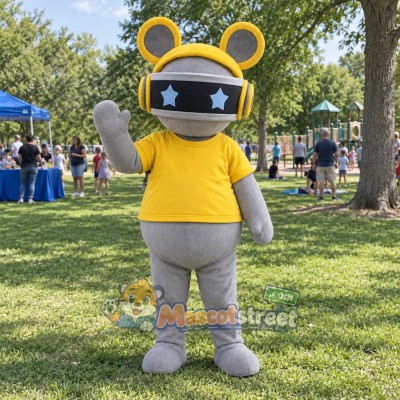 Gray Robot Mascot Costume with Yellow Shirt Gray Robot Mascot Costume with Yellow Shirt