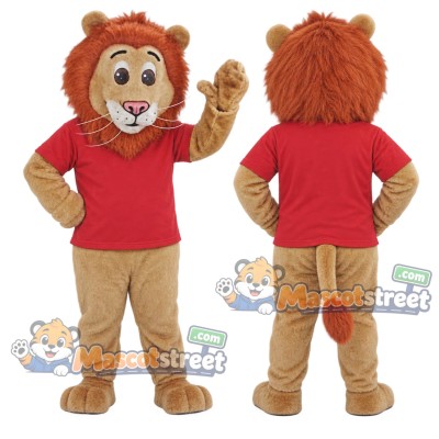 Brown Lion Mascot Costume with Red Shirt Brown Lion Mascot Costume with Red Shirt