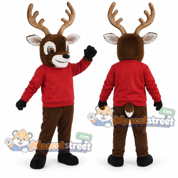 Brown Deer Mascot Costume with Red Sweater