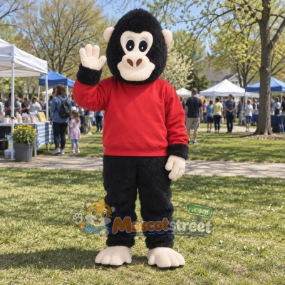 Black Monkey Mascot Costume with Red Sweater Black Monkey Mascot Costume with Red Sweater