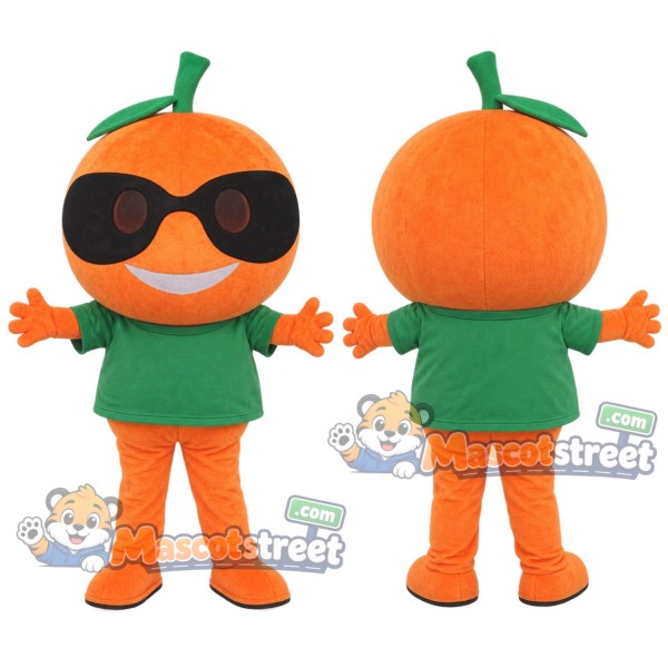 Orange Mascot Costume with Green Shirt and Sunglasses