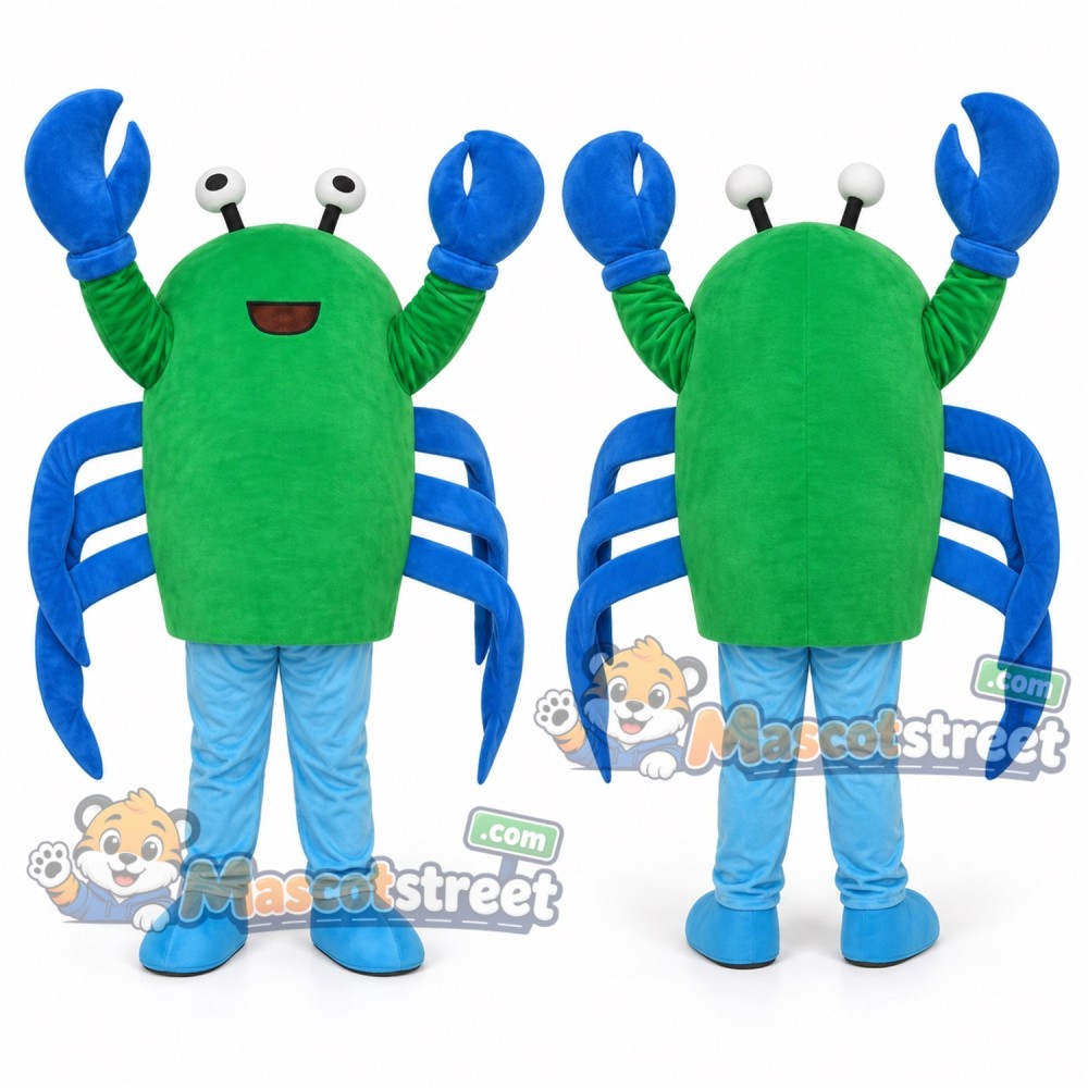 Blue Crab Mascot Costume with Green Vest Blue Crab Mascot Costume with Green Vest