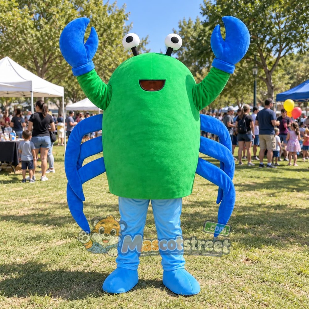 Blue Crab Mascot Costume with Green Vest Blue Crab Mascot Costume with Green Vest