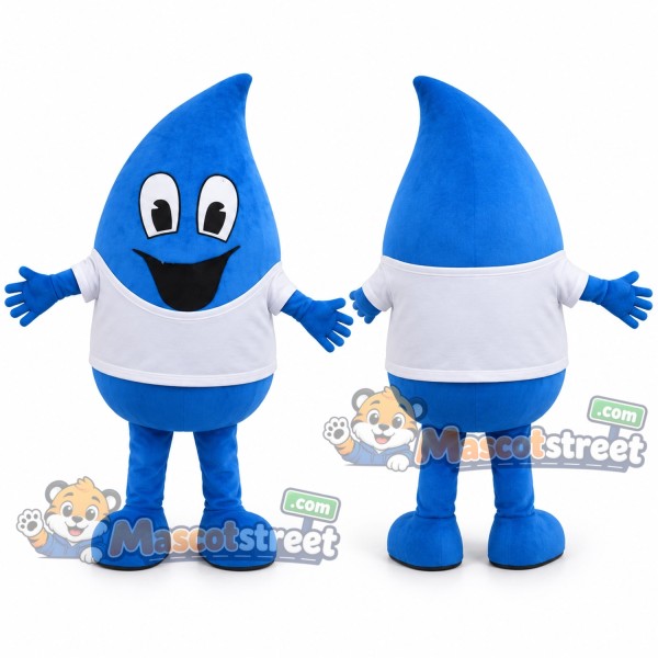 Blue Water Drop Mascot Costume with White Shirt