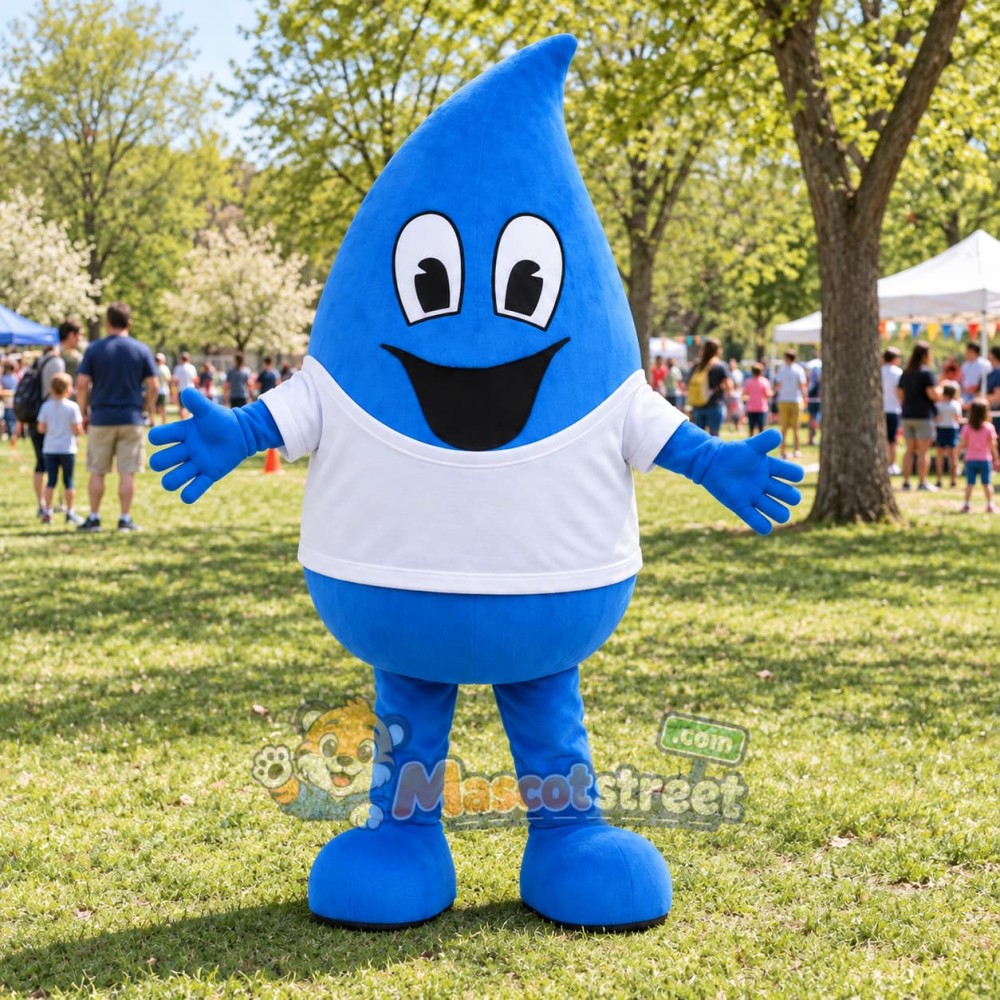 Blue Water Drop Mascot Costume with White Shirt Blue Water Drop Mascot Costume with White Shirt