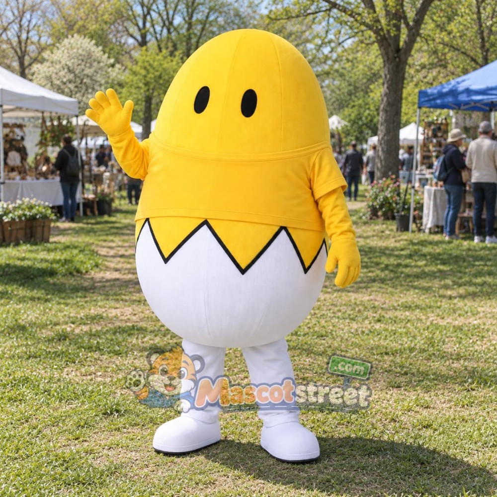 Yellow Chick in Eggshell Mascot Costume Yellow Chick in Eggshell Mascot Costume