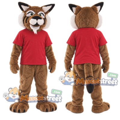 Brown Bobcat Mascot Costume with Red Shirt Brown Bobcat Mascot Costume with Red Shirt