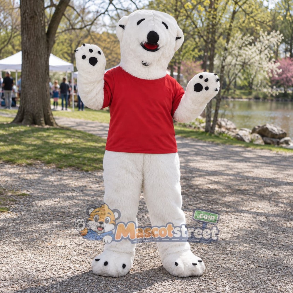 White Polar Bear Mascot Costume with Red Shirt White Polar Bear Mascot Costume with Red Shirt
