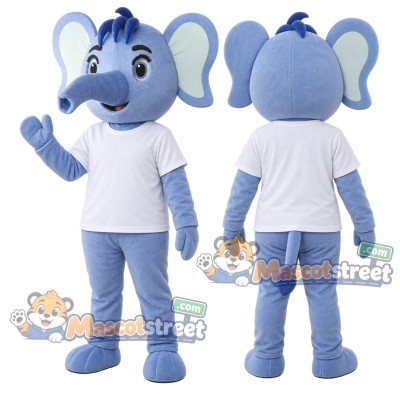 Blue Elephant Mascot Costume with White Shirt Blue Elephant Mascot Costume with White Shirt