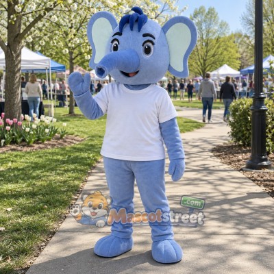 Blue Elephant Mascot Costume with White Shirt Blue Elephant Mascot Costume with White Shirt