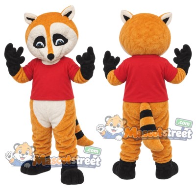 Orange Raccoon Mascot Costume with Red Shirt