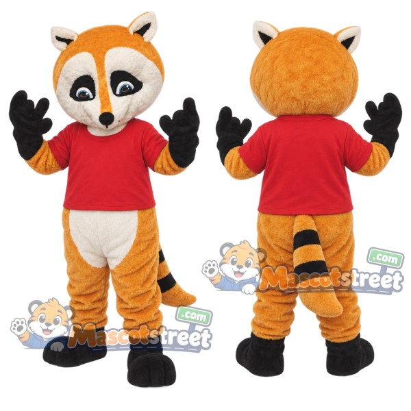 Orange Raccoon Mascot Costume with Red Shirt