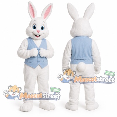 White Rabbit Mascot Costume with Blue Vest White Rabbit Mascot Costume with Blue Vest