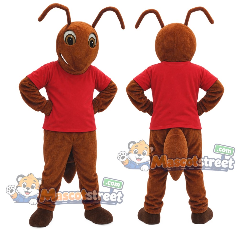 Brown Ant Mascot Costume with Red Shirt