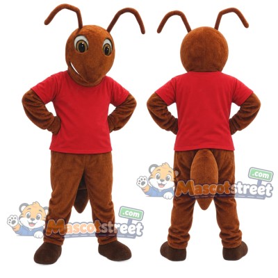 Brown Ant Mascot Costume with Red Shirt