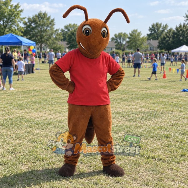 Brown Ant Mascot Costume with Red Shirt Brown Ant Mascot Costume with Red Shirt