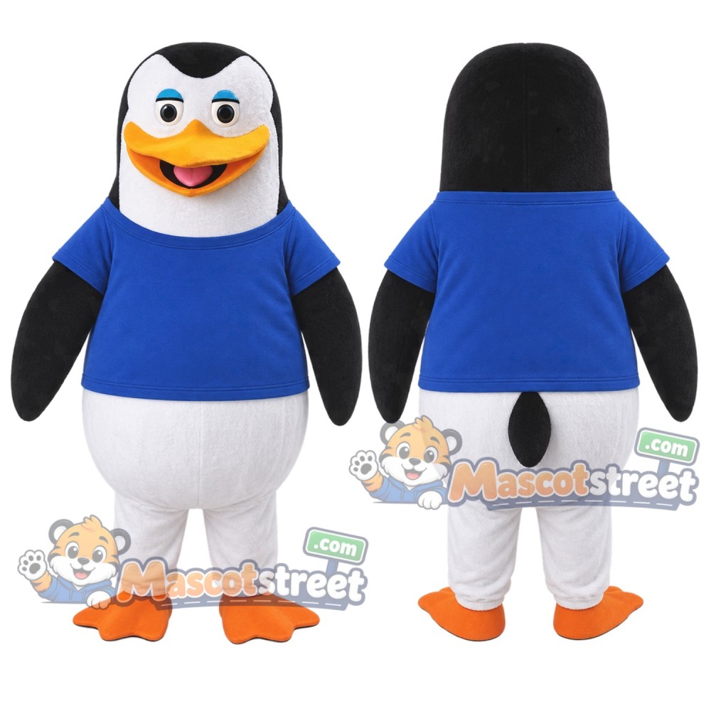 Penguin Mascot Costume with Blue Shirt
