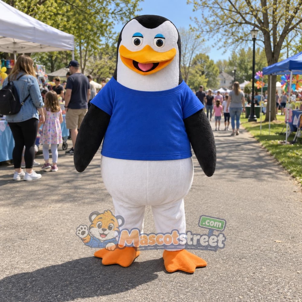 Penguin Mascot Costume with Blue Shirt