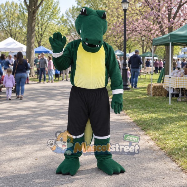 Green Crocodile Mascot Costume with Black Shorts