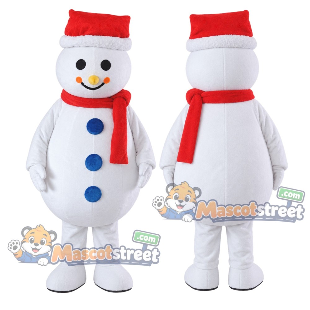 Snowman Mascot Costume with Red Scarf and Red Hat Snowman Mascot Costume with Red Scarf and Red Hat