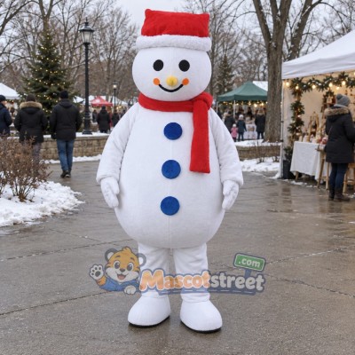 Snowman Mascot Costume with Red Scarf and Red Hat Snowman Mascot Costume with Red Scarf and Red Hat