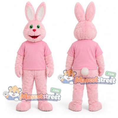 Pink Rabbit Mascot Costume with Pink Shirt Pink Rabbit Mascot Costume with Pink Shirt