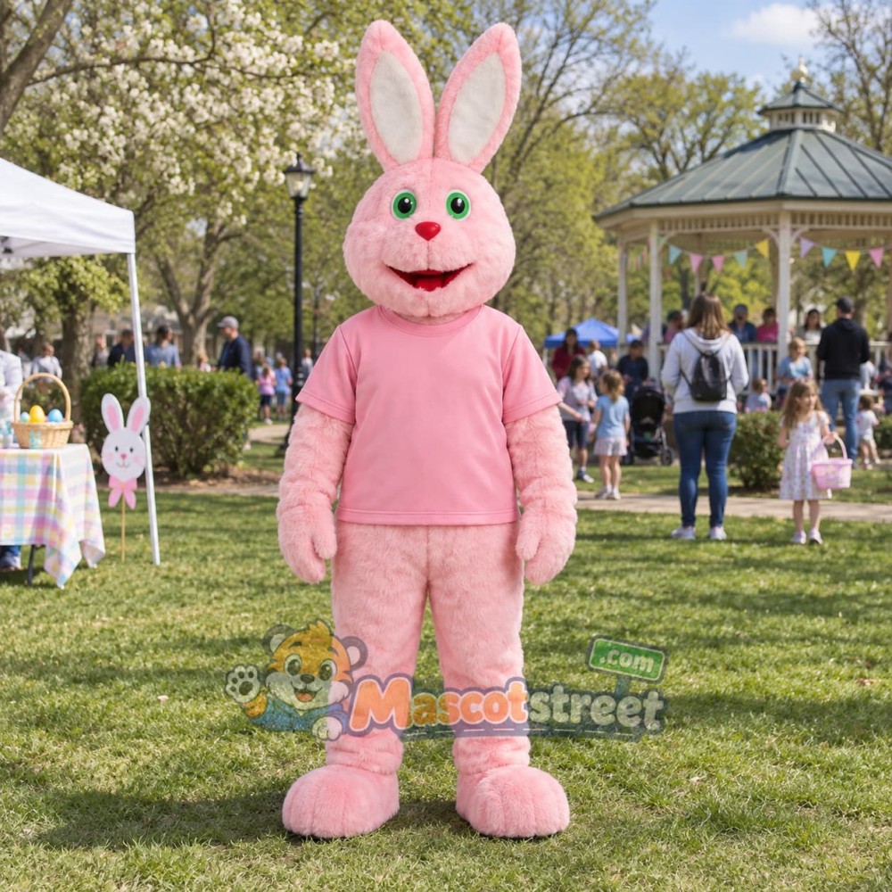 Pink Rabbit Mascot Costume with Pink Shirt Pink Rabbit Mascot Costume with Pink Shirt