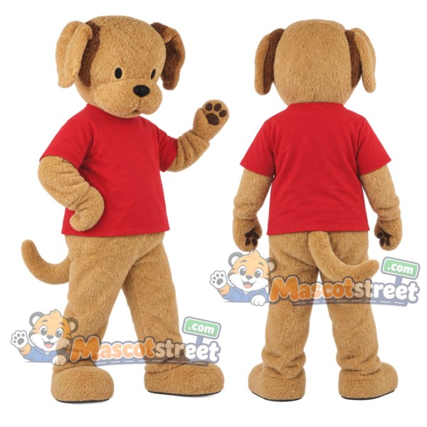 Brown Dog Mascot Costume with Red Shirt