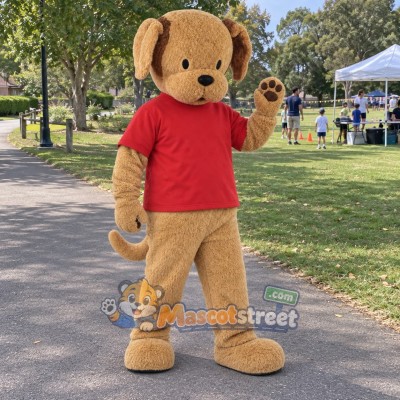 Brown Dog Mascot Costume with Red Shirt