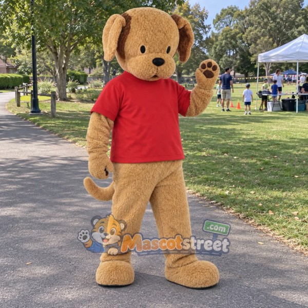 Brown Dog Mascot Costume with Red Shirt
