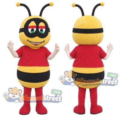 Yellow Bee Mascot Costume with Red Shirt