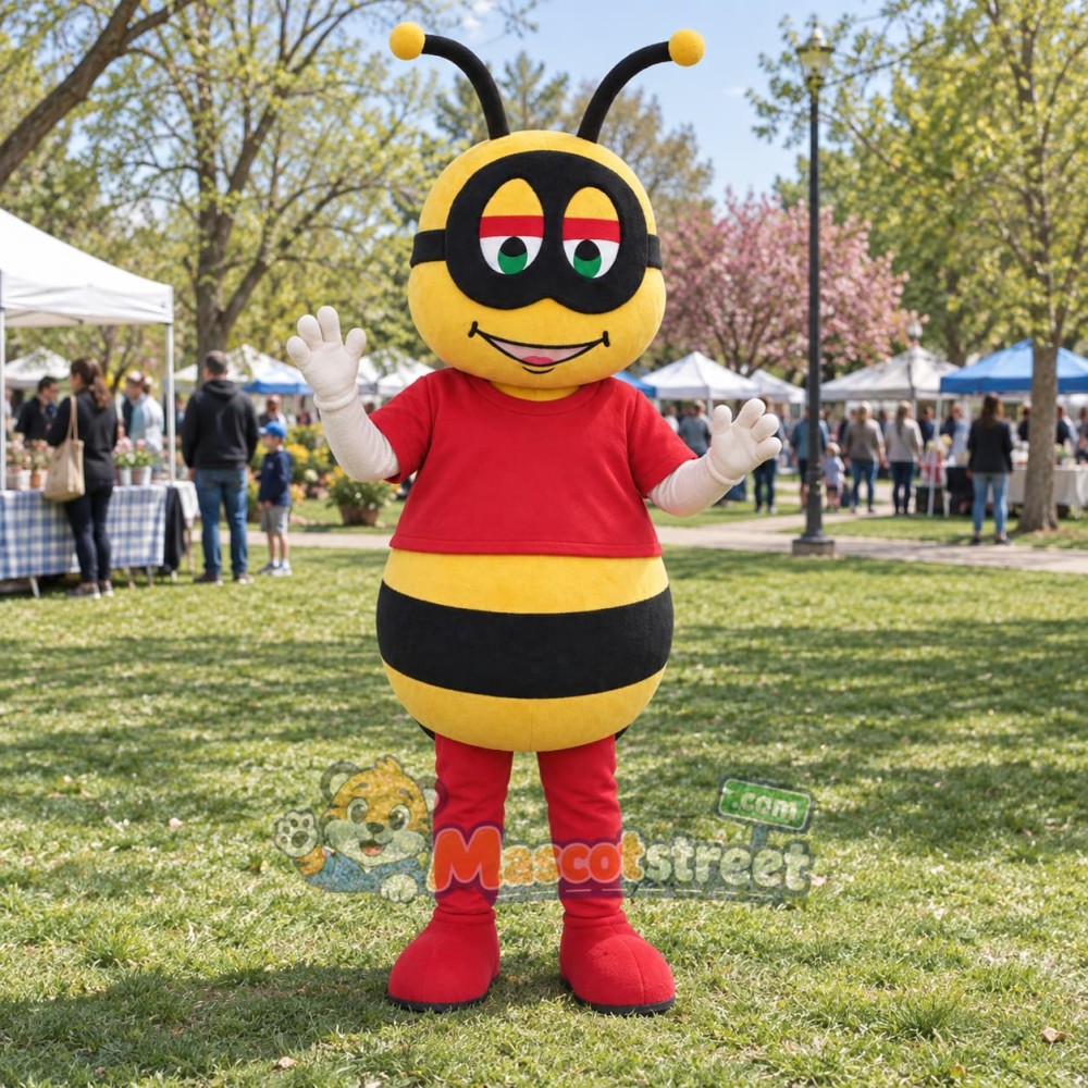 Yellow Bee Mascot Costume with Red Shirt
