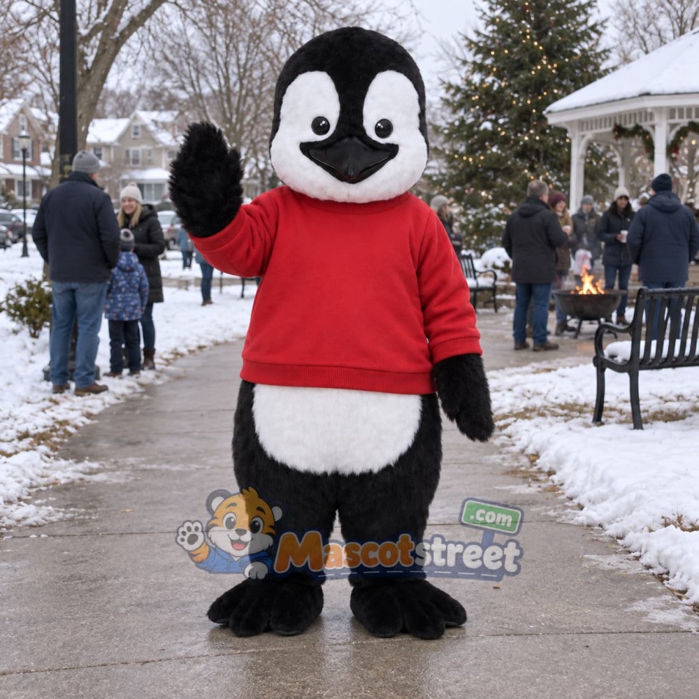 Penguin Mascot Costume with Red Sweater