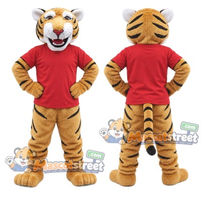 Orange Tiger Mascot Costume with Red Shirt Orange Tiger Mascot Costume with Red Shirt
