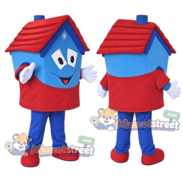 Blue House Mascot Costume with Red Shirt