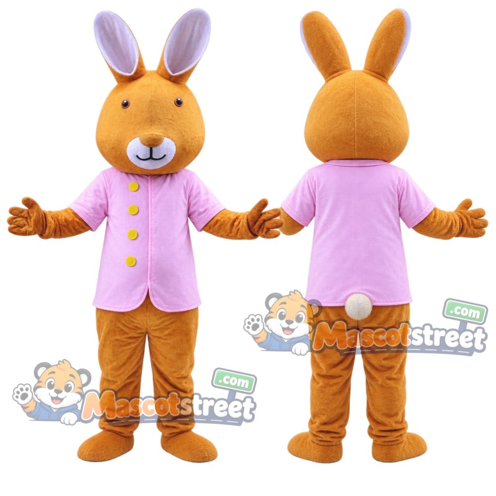 Brown Rabbit Mascot Costume with Pink Vest