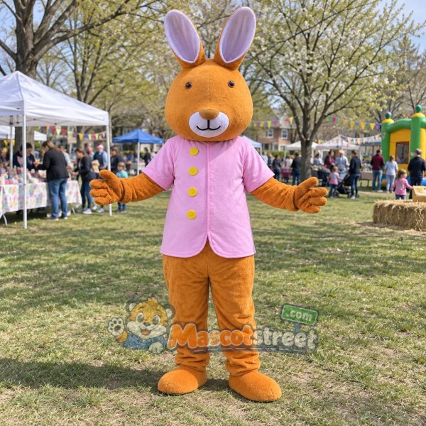Brown Rabbit Mascot Costume with Pink Vest