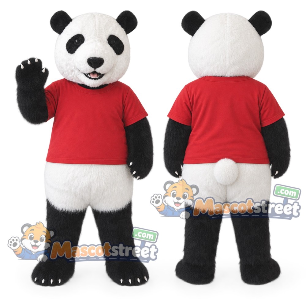 Panda Mascot Costume with Red Shirt Panda Mascot Costume with Red Shirt