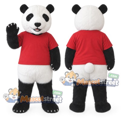 Panda Mascot Costume with Red Shirt Panda Mascot Costume with Red Shirt