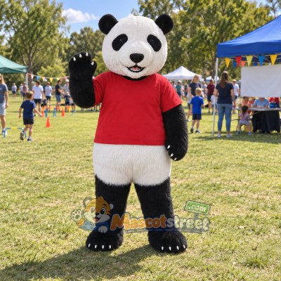 Panda Mascot Costume with Red Shirt Panda Mascot Costume with Red Shirt