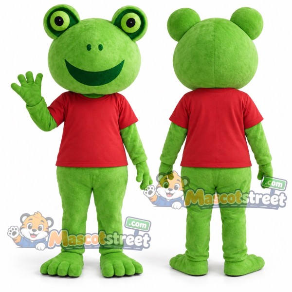 Green Frog Mascot Costume with Red Shirt