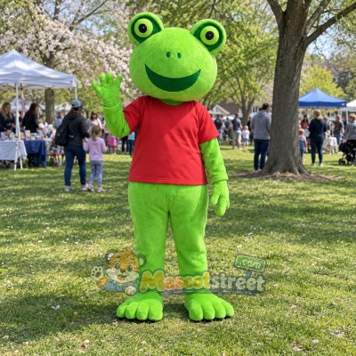 Green Frog Mascot Costume with Red Shirt Green Frog Mascot Costume with Red Shirt
