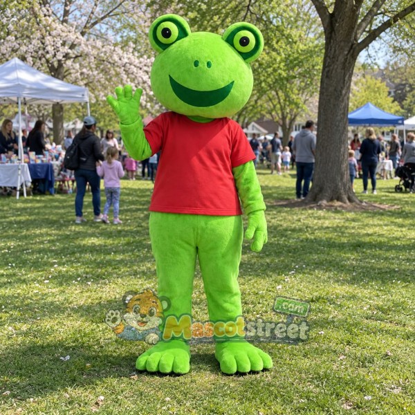 Green Frog Mascot Costume with Red Shirt