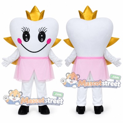 Tooth Fairy Mascot Costume with Pink Skirt, Wings and Crown