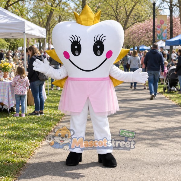 Tooth Fairy Mascot Costume with Pink Skirt, Wings and Crown
