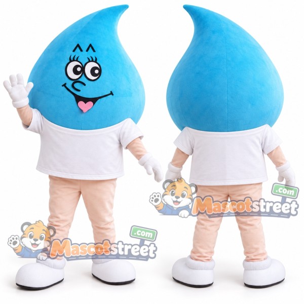Blue Water Drop Mascot Costume with White Shirt