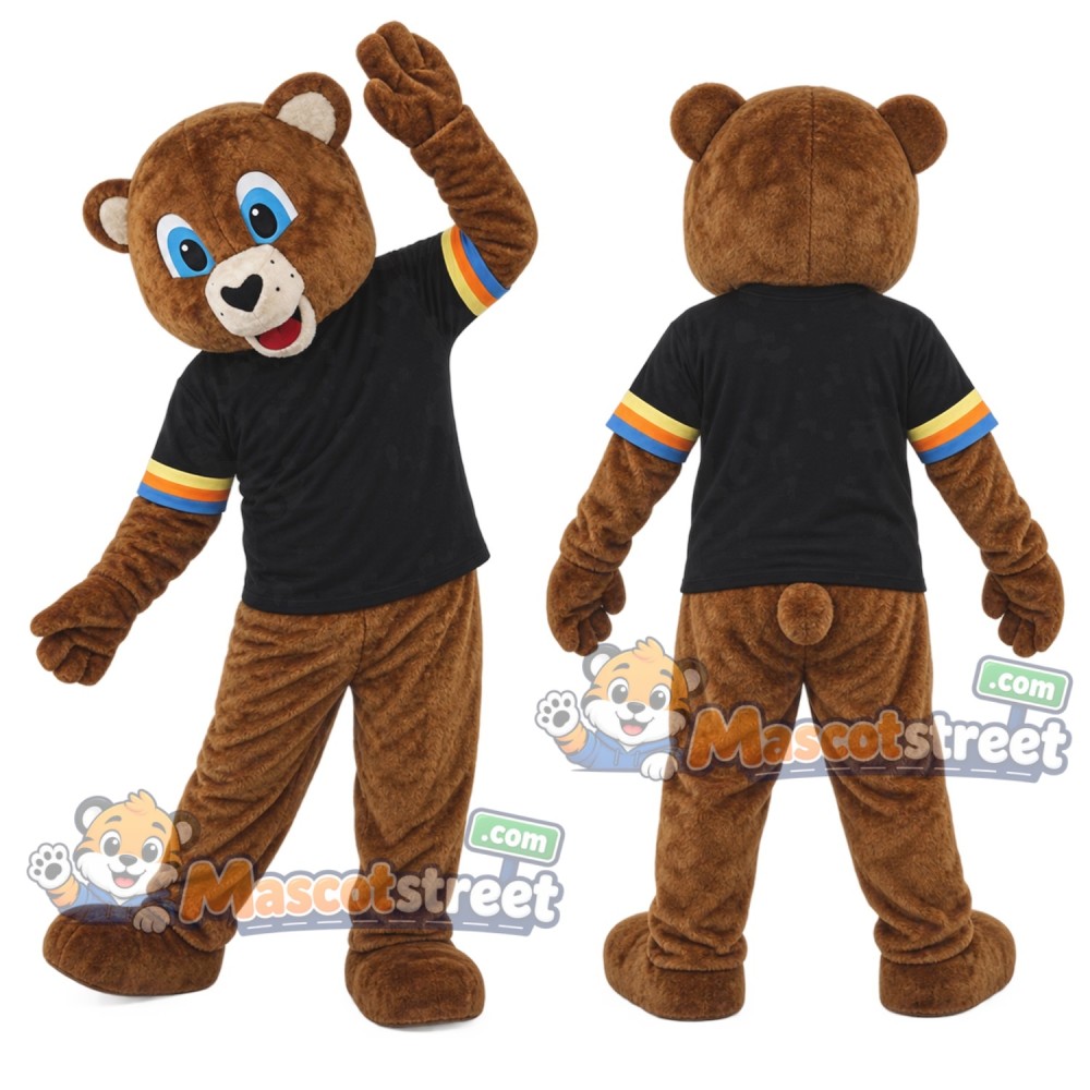 Brown Bear Mascot Costume with Black Shirt Brown Bear Mascot Costume with Black Shirt
