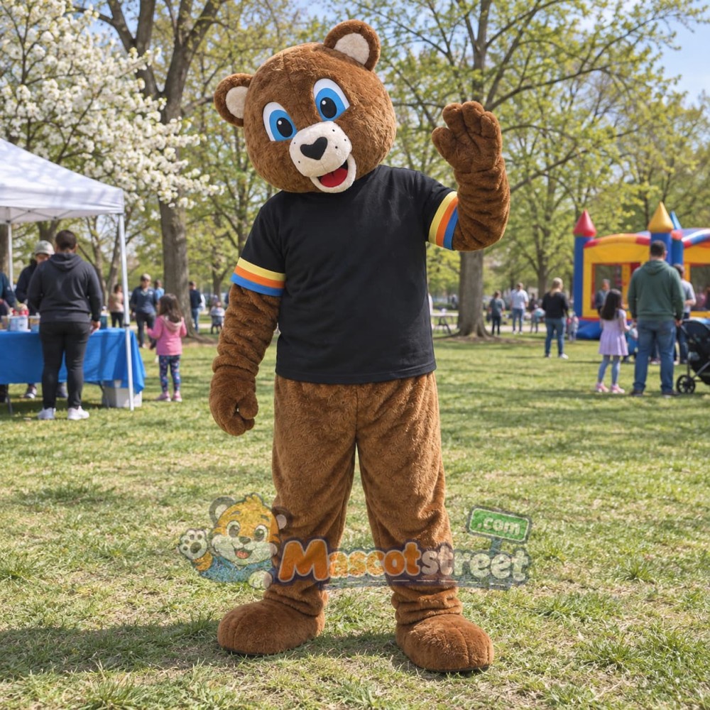 Brown Bear Mascot Costume with Black Shirt Brown Bear Mascot Costume with Black Shirt