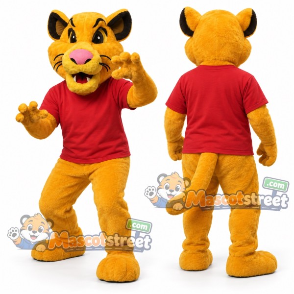 Yellow Cat Mascot Costume with Red Shirt